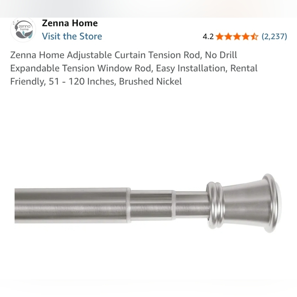 Adjustable SILVER Curtain Tension Rod